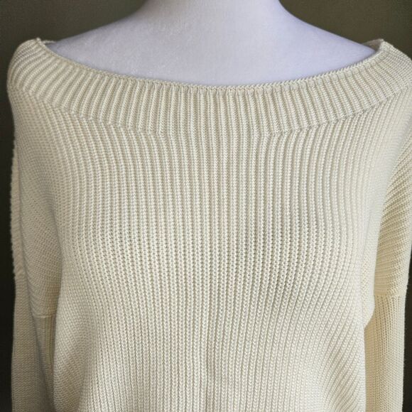 Express Ruffle Sleeve Knit Sweater Women's Small Boatneck Tiered Cuffs Chic NWT - Picture 4 of 8
